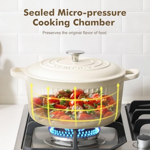 SENSARTE 3.5QT Enameled Cast Iron Dutch Oven Pot with Lid&Cotton Potholders - Image 5