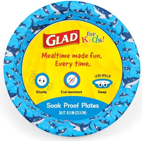 Glad for Kids Sharks Disposable Paper Plates, 8.5 Inch 26 Count by GladTrashFoodStorage