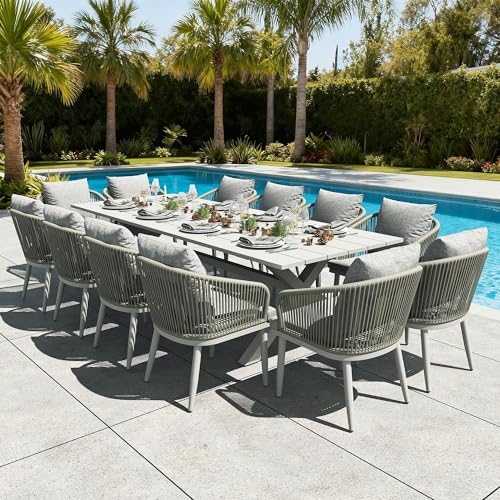 LayinSun 13 Pieces Outdoor Patio Dining Set, Aluminium Rectangular Dining Table and Wicker Rattan Chairs Set for Outside Backyard, Poolside by LayinSun