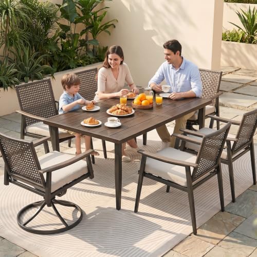 NATURAL EXPRESSIONS 7 Piece Patio Dining Set for 6, Wicker Swivel Chairs - Image 5