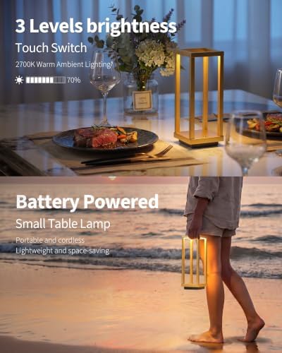 PUSU Cordless Waterproof Table Lamps, Gold Outdoor Rechargeable Desk Lamp - Image 4