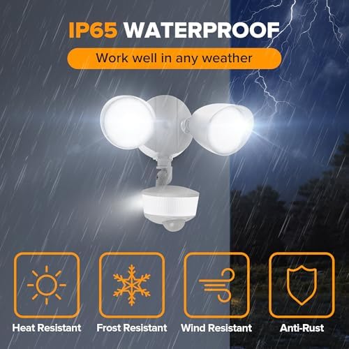 LUTEC 34W 3700 Lumen LED Security Light Motion Sensor Outdoor Lights with Night Light, 5000K Daylight, IP65 Waterproof, Dusk to Dawn, Hardwired Motion Detector Flood Light for Garage, Yard-White - Image 6