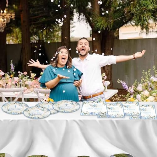 40Pcs Blue God Bless Party Supplies Tableware Set 20 Plates and 20 Napkins for God Bless Party Decoration Serve 20 Guests - Image 5