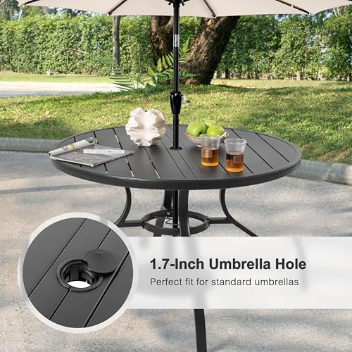 NUU GARDEN 41" Round Outdoor Patio Dining Table for 4, Slatted Metal Table with 1.57" Umbrella Hole and Adjustable Feet, All-Weather for Lawn, Garden and Backyard, Black - Image 7