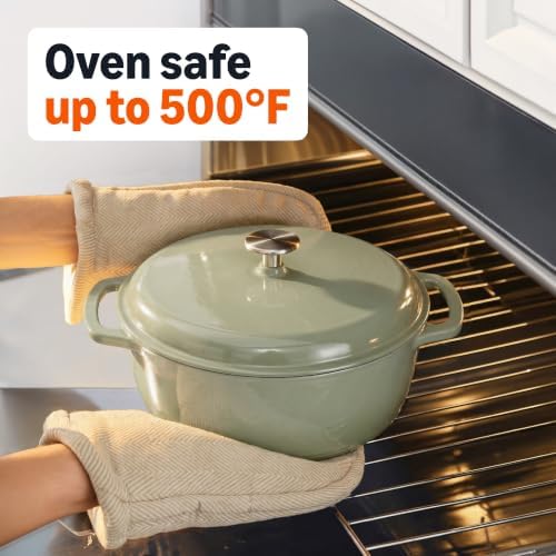 Amazon Basics Enameled Cast Iron Dutch Oven Pot With Lid, 7.3-Quart, Round, Dual Handles, Heavy-Duty, Oven Safe for Stews, Roasting & Baking, Olive - Image 3