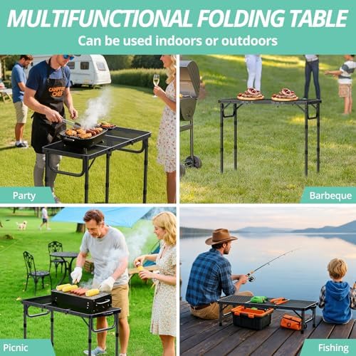 VINTEAM Folding Grill Table with Mesh Top, 3 Adjustable Heights, Lightweight Portable Camping Table, Black Aluminum Alloy BBQ Picnic Table for Outdoor Cooking, Tailgating, Beach, RV & Backyard - Image 3