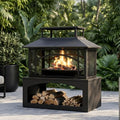 Aoxun 36" Outdoor Fire Pit with Wood Storage, Steel Wood Burning Fireplace with Mesh Spark Screen & Poker, Patio Heater with Removable Ash Pan for Backyard, Garden, Deck by Aoxun