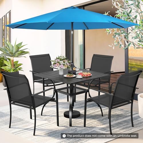 Incbruce 6 Pieces Patio Dining Set with Sky Blue Umbrella, Outdoor Dining Set of 4 Textilene Chairs and Square Table with Umbrella Hole for Backyard, Garden, and Poolside (Black) - Image 2