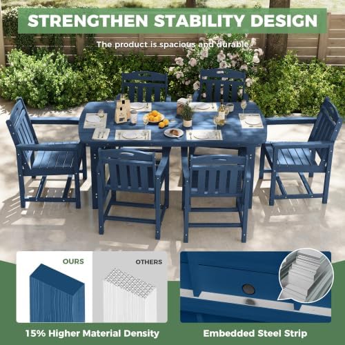 HDPE Outdoor Patio Dining Table with 2" Umbrella Hole, Navy Blue - Image 5