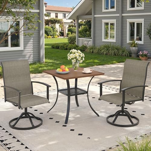 Outdoor Dining Table with Storage Shelf, 27.5" All-Weather Square Patio Dining Table for 2, Metal Patio Table for Garden Lawn Porch Deck Yard, Walnut - Image 5