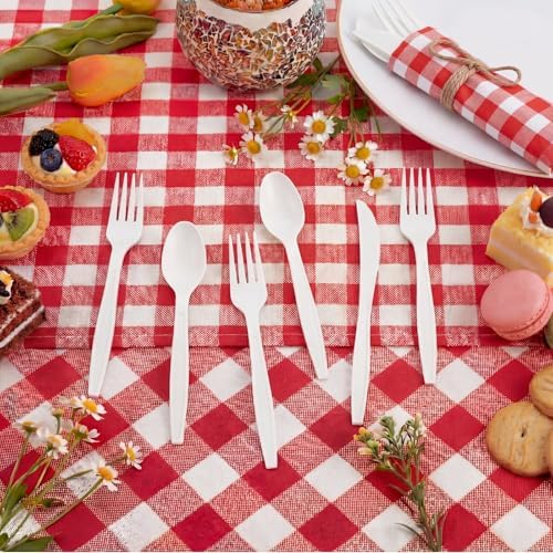 200 Pcs BBQ Party Supplies Red White Gingham Disposable Tableware - Image 5