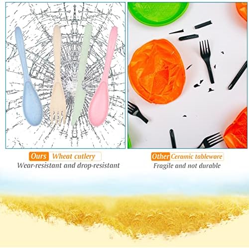 Zoyiancy 4 Sets Wheat Straw Cutlery Set, Reusable Flatware Set for Travel - Image 4