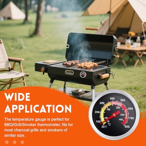 Grill Thermometer Gauge for Gas, Charcoal, Smoker Grills, Meat Thermometers for Cooking, 50-800°F High-Temperature Resistant Stainless Steel Temperature Gauge with Waterproof Glass Lens - Image 5