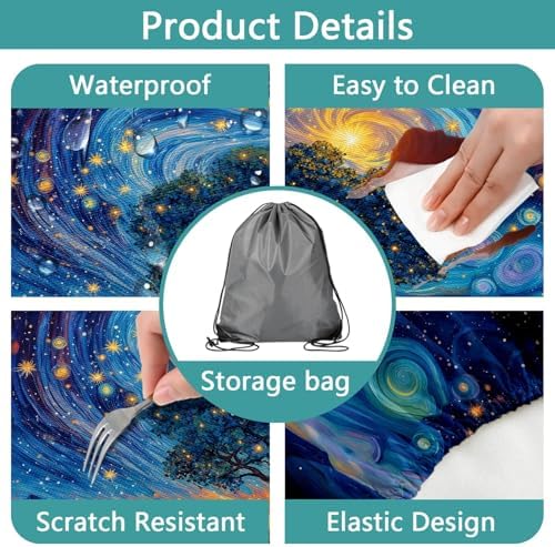Piano Keyboard Picnic Table Cover with Bench Covers, Camping Essentials, Whirlpool Star Tree Flower Waterproof Windproof, Fitted Tablecloth Cover with Elastic Edge for Outdoor Garden 3 PCS 30x96 Inch - Image 5