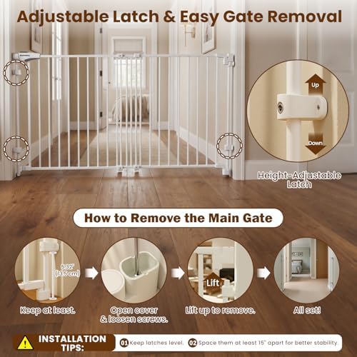 Mumeasy 30" Tall Baby Gate for Stairs, 36.2-55.1" Expandable Hardware Mounted (Drill Needed), Removable No Bottom Bar Dog Gate, Auto Close Wide Walk Thru Safety Gate for Doorways, Pets& Toddlers,White - Image 6