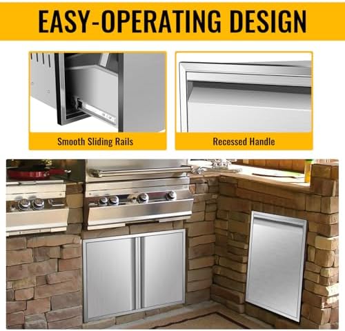 Outdoor Kitchen Drawers, Triple BBQ Drawers Stainless Steel Built-in Drawer For Outdoor Kitchen Island, Patio Grill Station,Trash Drawer - Image 5