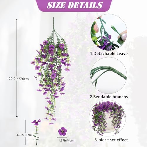 RECUTMS Artificial Hanging Flowers for Outdoors 3 Pack Eucalyptus Leaves - Image 2