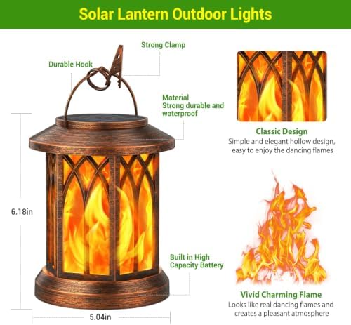 KOOPER 6 Pack Solar Lantern Outdoor Lights, Upgraded Flickering Flame Solar Lanterns Outdoor Waterproof, Auto ON/Off Lanterns Decorative Outdoor, Hanging Lantern for Yard Patio Garden Decor (Copper) - Image 5