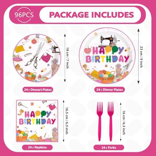 96Pcs Sewing Birthday Party Decorations, Serves 24 - Image 5