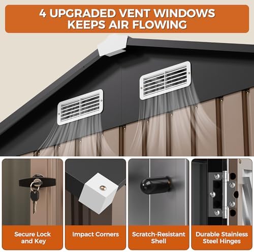 IRONCK 10x8.2FT Outdoor Storage Shed with Clear Window, Tool Shed, Brown - Image 4
