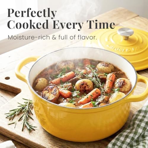 Larder & Vine 5.7 qt Enameled Cast Iron Dutch Oven Pot with Lid, Limoncello - Image 3