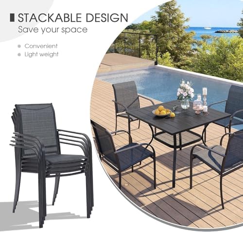 VICLLAX Patio Dining Set for 6, Outdoor Furniture Set Includes 47.2" Round Patio Table and 6 Patio Sling Chairs, Grey Tabletop and Grey Fabric - Image 2