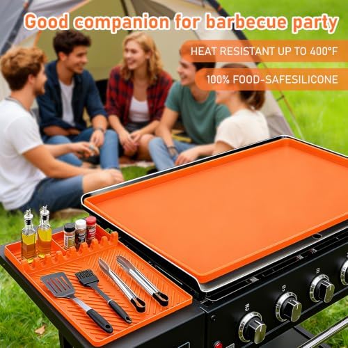 28" Silicone Grill Mats Compatible with Blackstone Griddle Accessories, 4 Pcs Full Edge Silicone Griddle Cover, BBQ Cooking Kitchen Outdoor Camping Accessories, Orange - Image 7