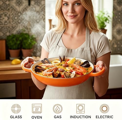 3 Quart Enameled Cast Iron Braiser, Non Stick Enameled Cast Iron Skillet with Lid, Dutch Oven Skillet with lid up to 500°F for Oven, Stove, Grill, Shallow Dutch Oven for Cook, Bake (Orange) - Image 4
