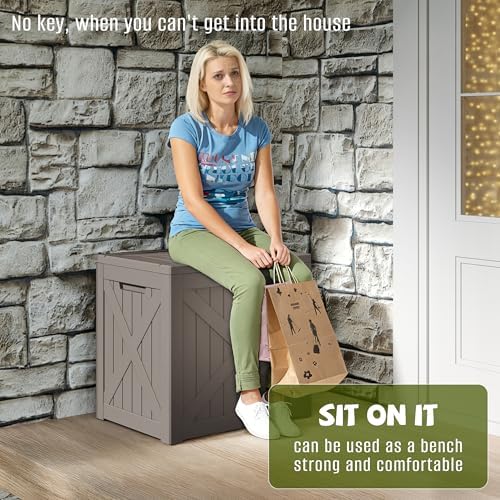 PatioZen 32 Gallon Package Delivery Box, Waterproof Outdoor Package Delivery Box with Lid, UV-Resistant Resin Storage Bench for Patio Furniture, Garden Tools, Cushions, Pool Accessories(Grey) - Image 7