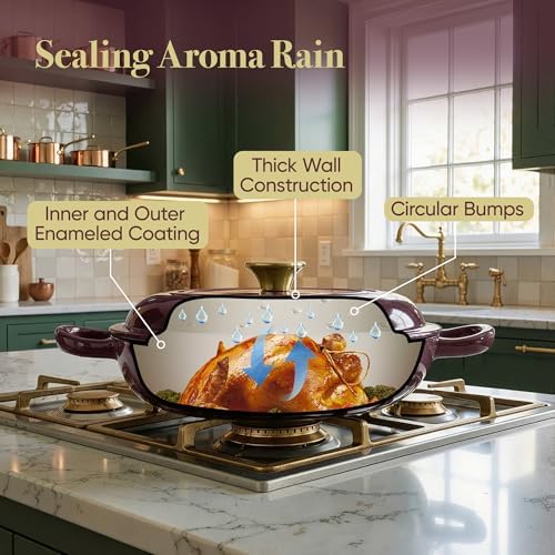 3 Quart Enameled Cast Iron Braiser, Non Stick Enameled Cast Iron Skillet with Lid, Dutch Oven Skillet with lid up to 500°F for Oven, Stove, Grill, Shallow Dutch Oven for Cook, Bake (Fig) - Image 5