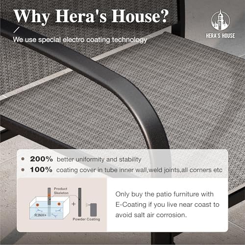 HERA'S HOUSE 7pc Patio Dining Set, Outdoor Wood-Like Metal Table & 6 Chairs - Image 5