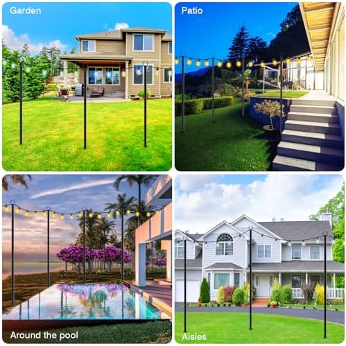 LETIANPAI 4 Pack String Light Poles,10 Ft Light Poles for Outside String Lights,Outdoor Lights Pole with Fork,Metal Poles Stand for Patio Deck Backyard - Image 2