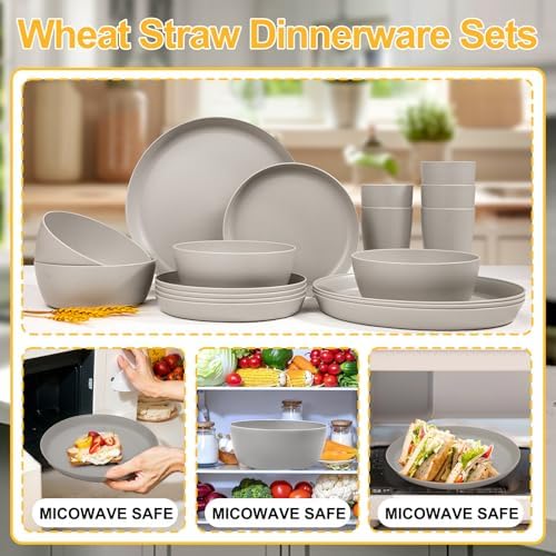 EjonirInjonir 24Pcs Shatterproof Wheat Straw Dinnerware Sets for 6 Home - Image 6