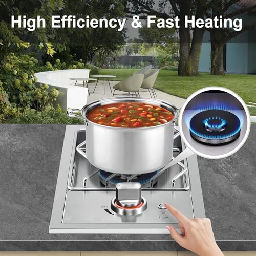 Single Grilling Side Burners for Outdoor Grill, 15,000BTU Natural Gas Side Burner, Sturdy 304 Stainless Steel, with Liquid Propane Kit, Drop-in Side Burner for Outdoor Kitchen BBQ Island - Image 2