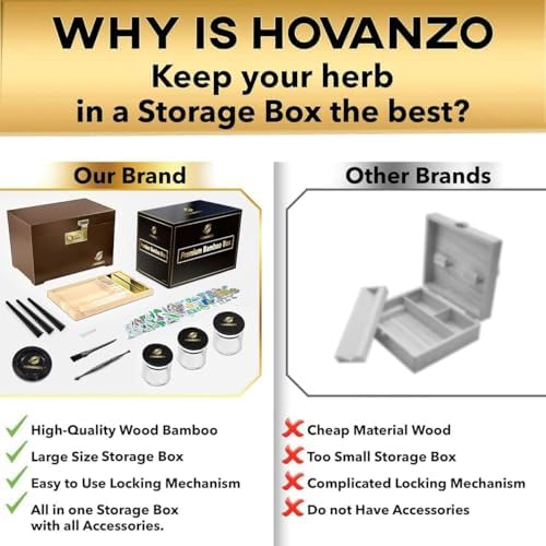 HOVANZO Premium Large Bamboo Storage Box with Organizer Tray - Storage Wood Box and Accessories - Decorative Box with Combination Lock - Large Wooden Container - Box Kit with Glass Jars - Image 2