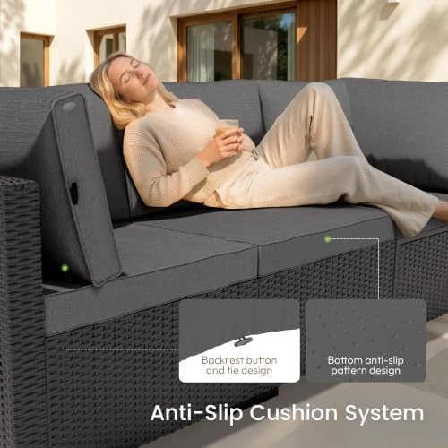 Patio Furniture Set - All-Weather - 14 Piece Patio Outdoor Conversation Set, Modular Wicker Rattan Sectional Sofa for Backyard, Garden, Poolside, Balcony, Porch, Patio, Black/Dark Gary - Image 2