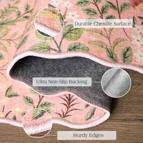 Front Door Mat Indoor Outside Entrance - 2x3 Ft Pink Floral Rug - Image 3