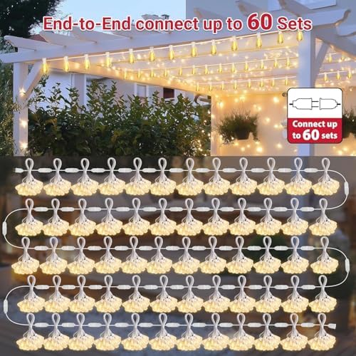LAMPHOME 4-Pack 26FT Outdoor Patio Lights, 2700K Warm White String Lights 12+1 LED Waterproof Shatterproof Edison Bulbs, Dimmable with Timer for Garden Backyard Yard Hanging Lighting - Image 4