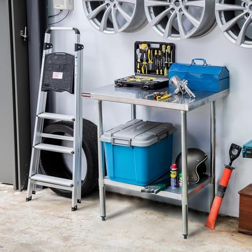 DuraSteel 30x36 Stainless Steel Work Table - NSF Commercial Prep Metal Table - Outdoor Pizza Oven Stand w/Under Shelf - Kitchen Island Laundry Utility Garage Microwave Stand Large Rolling Storage Cart - Image 2