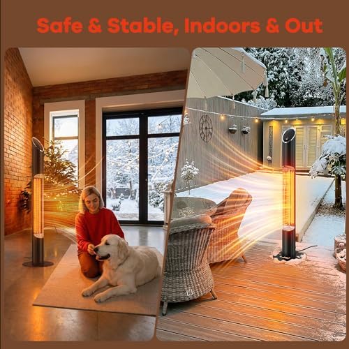 Outdoor Electric Patio Heater, Portable Infrared Heater, Heaters for Outdoor/Indoor Use, Standing Heaters for Patio, Garage, Backyard, 1500W, Black - Image 7