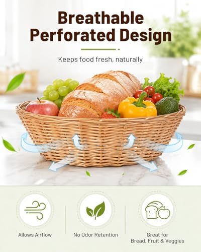 Bread Basket, 8 Pack 9.45 Inch Large Gift Round Food Storage Basket Bin, Bread Container For Serving Wicker Baskets For Kitchen, Restaurant, Christmas Gifts - Image 2