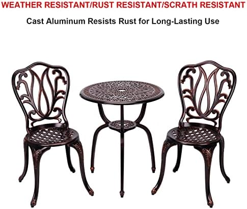 3 Piece Bistro Set,Outdoor Patio Set,Anti-Rust Cast Aluminum Bistro Table Set for Park Yard Front Porch Furniture(New Brown)… - Image 3