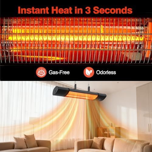 Electric Hanging Patio Heater with remote control, built in Temperature Control, Wall mounted or ceiling mounted, Suit for Outdoor, 1500W, Black - Image 3