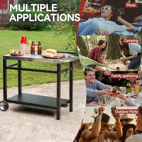 Royal Gourmet Dining Cart Table with Double-Shelf PC3401S (Silver) - Image 6