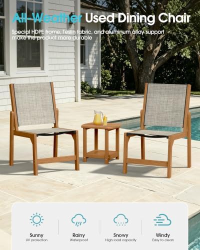 Ciokea HDPE Outdoor Dining Chair of 2, Patio Stackable Porch Chairs, Teak - Image 3