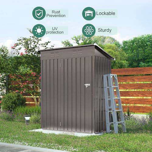 Outdoor Storage Shed 5x3x6FT Pitched Roof, Galvanized Steel Garden Shed with Lockable Door & Window, Waterproof Metal Tool Storage for Garden, Backyard, Patio, Lawn - Image 5