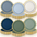 96 Pcs Dusty Blue Sage Green Paper Plates 9 Inch Scalloped by Tiangrid