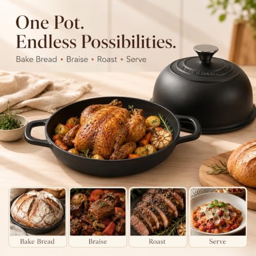 5QT Matte Black Enameled Cast Iron Dutch Oven for Bread Baking - Image 4
