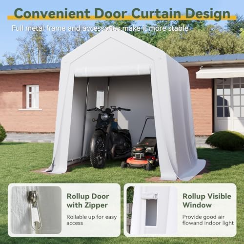 Aoxun 6x8x7 FT Outdoor Portable Storage Shed Tent for Motorcycle,White - Image 2