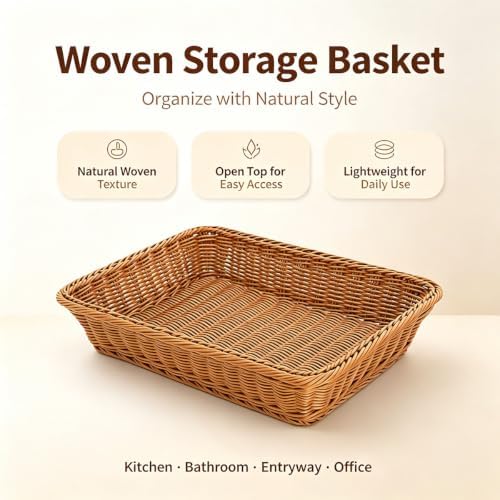 3pcs Large Wicker Bread Basket for Party, Rectangle Woven Fruit Basket, Gift Baskets Empty, Sturdy Durable Stackable Storage Baskets for Kitchen, Store, Restaurant, Party (Brown, L) - Image 7